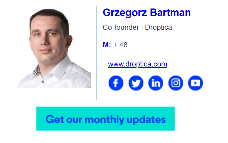 The CTA button in the email from Droptica allows subscribing to the company newsletter