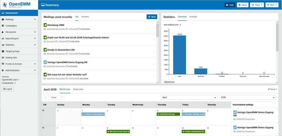 The user panel in OpenEMM, the open source email marketing platform