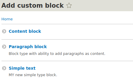 Selecting a type for a new block in Droopler