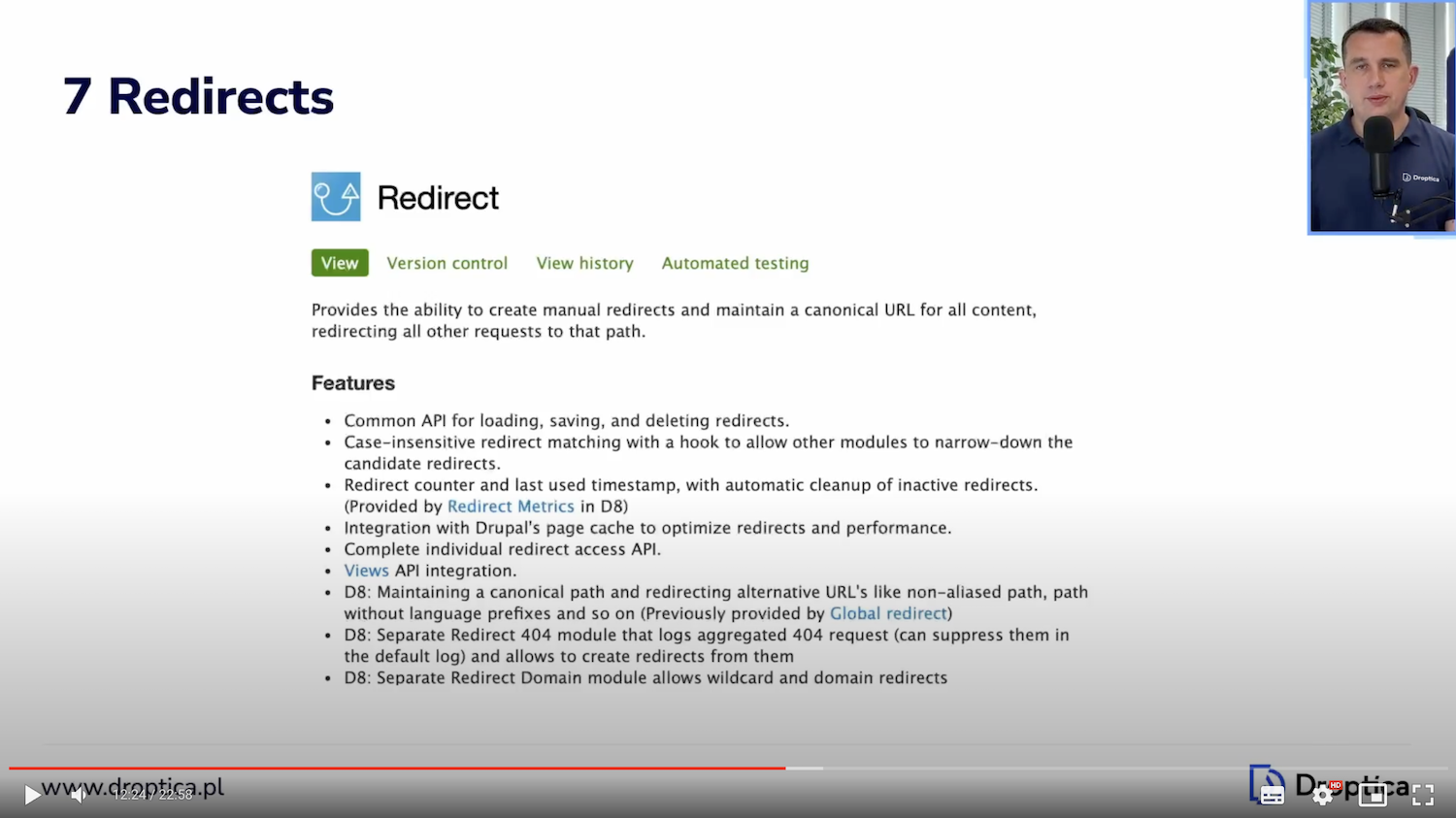 A board in a presentation about redirects.