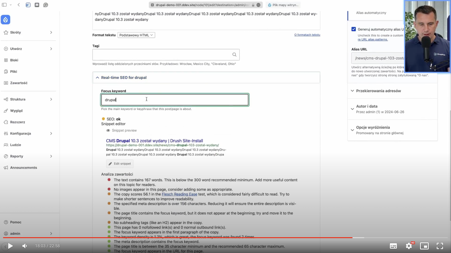 Content analysis in the editor in Drupal.