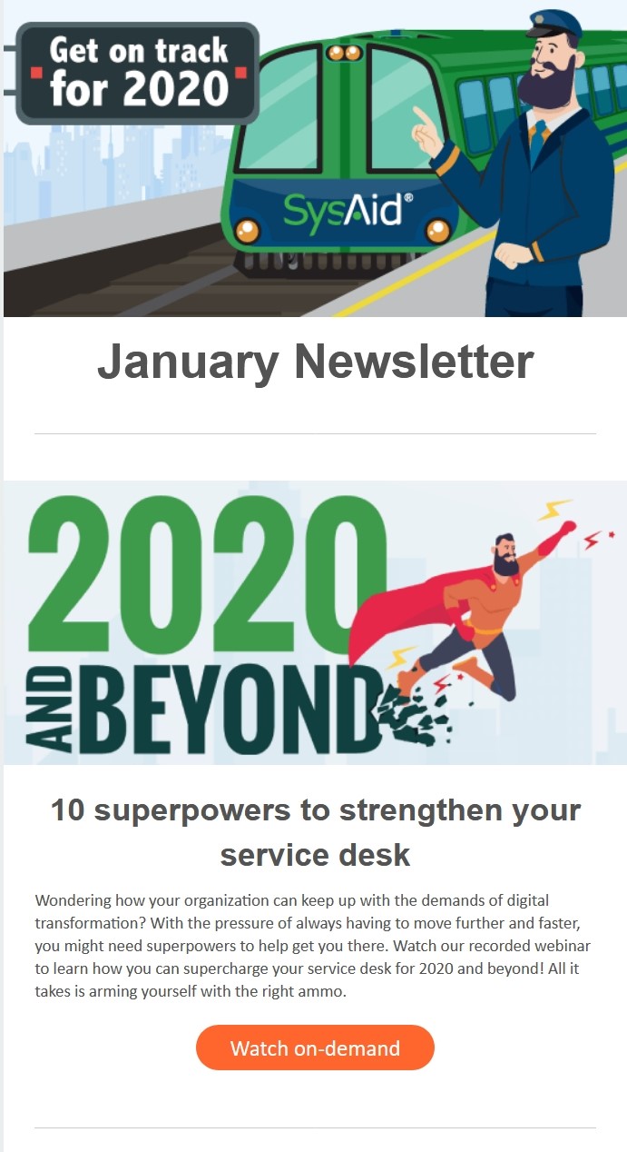 The SysAid company uses graphics designed for the newsletter
