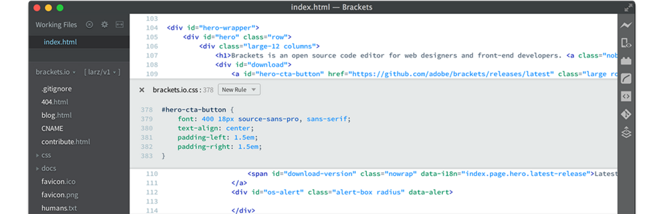 Brackets is a very lightweight code editor for developers